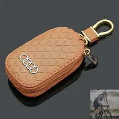 【新品未使用】◆アウディ AUDI◆ブラウン◆キーケース スマートキー レザーキーケース 車用 鍵 収納 ラウンドファス ナー 軽量 キーホルダー aado qtm