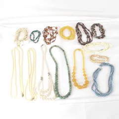 美品『USED』 パール/ウッド/カラーストーン等 まとめ 14点 ネックレス