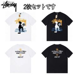【2枚特価】STUSSY（ステューシー）サッカーキッズ プリントTシャツ ボールを蹴る少年柄 メンズ 半袖 男女兼用