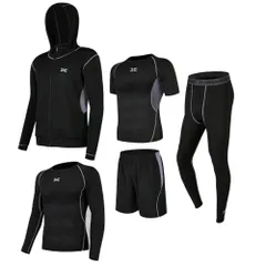 ☆ グレー ☆ L ☆ トレーニングウェア 5点セット メンズ jytp40 トレーニングウェア メンズ 上下 フィットネスウェア スポーツウェア ランニングウェア ショートパンツ 半そで パーカー 長袖 レギンス トップス 筋トレ ウオーキング おしゃれ