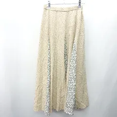 ◇ Θ FRED REPIT ドット柄 花柄 切り替えデザイン ロング丈 フレア スカート サイズ38 ベージュ ネイビー系 レディース E  【1409100069259】