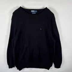 古着 90's/90年代 ポロバイラルフローレン Polo by Ralph Lauren セーター コットンニット クルーネック ワンポイントロゴ 大きいサイズ 2XLT  ブラック メンズ