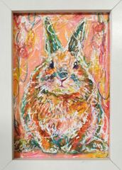 チョビベリー作 「ほほえみウサギ」水彩色鉛筆画 ポストカード