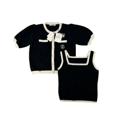 （新品未使用タグ替ボタン付、現行品、2025ss）Her lip to（ハーリップトゥ）  Siena Bicolor Rib Knit Set（シエナ　バイカラー　リブ　ニット　セット）　アンサンブル　カーディガン　ニット　半袖　パフスリーブ　タンクトップ