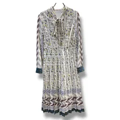 AMARPHIE アマルファー 総柄プリーツワンピース ボウタイワンピース 長袖シャツ 裏地あり 総柄 レディース 春 ゴーゴー古着マルイ草加店392