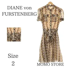 DIANE von FURSTENBERG ダイアンフォンファステンバーグ ワンピース ロング丈 ポケット付き おしゃれ 半袖 レディース ジグザグ柄 2 シルク100%