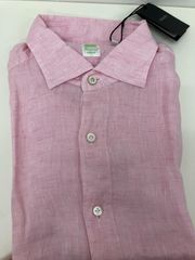 [42サイズ]FINAMORE 1925 Tokyo Slim Fit Linen Shirt in Light Pink　メンズ　シャツ　ピンク