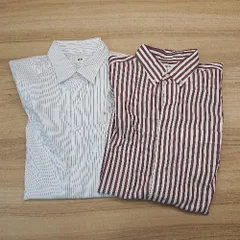 ◇ ◎ 《 UNIQLO ユニクロ まとめ売り２点セット サイズM ボーダー柄 ゆったりめ シンプル カジュアル シャツ メンズ 》 E  【1306260039842】