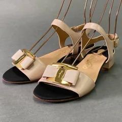 2f8 《美品》 Salvatore Ferragamo サルヴァトーレ フェラガモ VARA ヴァラリボン ストラップサンダル 6 1/2 ピンク ブラック シューズ イタリア製 夏