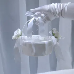かご ウェディング  レース 薔薇 パール 子供 結婚式  花かご ホワイト 白 フラワーガール リングボーイ 花びら入れ 指輪用 リングピロー 手提げ 丸型 布製 リボン飾り イベント パーティー 小物