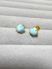 小ぶり　6mm　ラリマーAA++ 　ピアス　SILVER925製・18KGP仕上げ　天然石　つけっぱなし