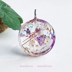 ぷっくりサークル＊花柄ネックレス(レッド＊ピンク)