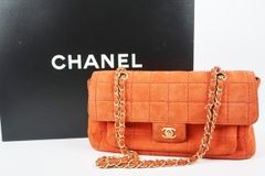 【美品】CHANEL シャネル チョコバー スエード チェーンショルダーバッグ オレンジ系【SS14】