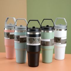 【新品】保温保冷タンブラー 蓋付き 持ち運び便利 ストロー付き 600ml＆900ml 直飲み 水筒 持ち手付き こぼれにくい 大容量 おしゃれ ステンレス製 マグカップ オフィス 通勤 通学 ギフト
