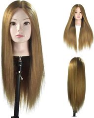【在庫処分】26インチ美容マネキンヘッドブラウン人工毛プロフェッショナル理髪トレ ニングヘッドマネキン人形ヘッド無料クランプ付き