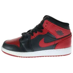 NIKE (ナイキ) KIDS GS AIR JORDAN 1 MID BERD エア ジョーダン1 ブレット ミッドカットスニーカー US7.0Y/25.0cm ブラック/レッド 55425-074
