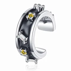 【在庫処分】ジルコニア ブラック 「幸運の石」 シトリン イヤーカフ 金属アレルギー対応 イヤーカフ イヤーカフ シンプル シルバー925 人気 おしゃれ アクセサリー メンズ 男女兼用 片耳 YT.JYUERI 普段使い プラチナ仕上げ