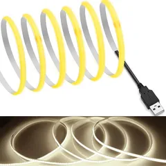 【RYE】 COB テープライトLEDストリップライトフレキシブル 高密度 幅5mm 隠れたLEDテープライト0.5m 320LEDs/m 昼光色4000K DC5V 180°発光CRI>=90，両面テープ変形可能 切断可能 寝室 キッチンホーム オフィス 0