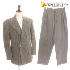 ■ ジャンニヴェルサーチ ダブルスーツ セットアップ トップス ボトムス 織柄 ストライプ 裾ダブル メンズ 48 M グレー ハンガー付き
