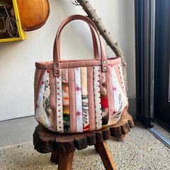 革と古布のパッチワークバッグ（ピンクの革＋着物生地）01016-93