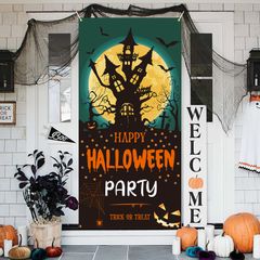 部屋 玄関 窓 ハロウィングッズ パーティー インテリア Halloween Happy 装飾 デコレーション 背景 かぼちゃ 飾り 壁 飾り付け おしゃれ ブラック･グリーン(90*185cm) 壁掛け タペストリー ハロウィン Paready