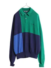 【お得なクーポン配布中!】 90s ポロゴルフ コットン 長袖 ニット ポロシャツ メンズ L 古着 90年代 オールド POLO GOLF ラルフローレン リブ編み セーター クレイジー