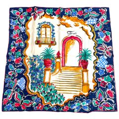 未使用品 FENDI フェンディ スカーフ 大判 シルク ロゴ 花柄 箱付き マルチカラー