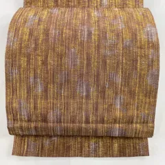 袋帯 秀品 幾何学模様 箔 金銀彩 金茶 六通 正絹 【中古】