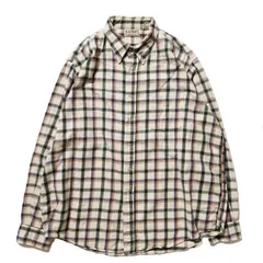 90's USA製 LLビーン ボタンダウン チェック フランネルシャツ (XL) ナチュラル系 コットン アメリカ製 90年代 旧タグ オールド LLBEAN　アメリカ古着 USED  ビンテージ ヴィンテージ