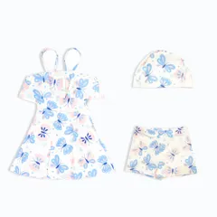 ☆ Aタイプ ☆ 5T(100cm) ☆ ガールズ水着 namizugi907012 キッズ 水着 女の子 ビキニ パンツ キャップ 3点セット フレアワンピ フレア水着 ワンピ水着 フレアビキニ セパレート フレア リボン 動きやすい 肩紐調節