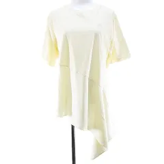 ユニクロ UNIQLO JW ANDERSON コラボ 半袖 フレア ヘム T カットソー L 白系 オフホワイト 切替 ロゴ 刺繍