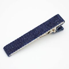 【4個パック】デニムリボン 仕上げ ヘアクリップ 銀色金具 約6cm sgy-212-denimdarkblue-4p