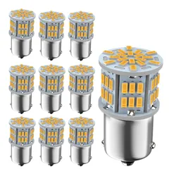 Autart 12V-24V S25 シングル球 アンバー ピン角180度 （P21W 1156 G18 BA15S) 3014SMD 汎用 車用トラック サイドマーカー ウインカー バックランプ ポジション LED ライト 10個セット