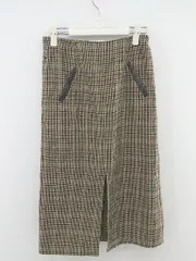 ◇ Plechur Ciel プレシュールシエル 千鳥格子 スリット 膝下丈 タイト スカート サイズM ベージュ系 マルチ レディース P  【中古】 【1212010001185】