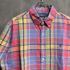 90〜00s Ralph Lauren マドラスチェックシャツ　パープル×レッド