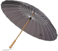 MTP & Style 和傘 和風 軽い 24本骨 晴れ 雨 兼用 梅雨 対策 木製 手元 長傘 紳士傘 雨傘 番傘 撥水 耐風 グラスファイバー(グレー)