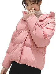 AIR BY(エアバイ) 中綿 ショートコート ダウン風 フード付き パーカー アウター こーと 軽量 防寒 ブルゾン ジャンパー フードつき ジャケット A16-PKM( ピンク,  M)