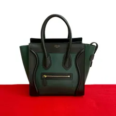 極 美品 CELINE セリーヌ ラゲージ マイクロショッパー レザー 本革 ハンドバッグ ミニ トートバッグ バイカラー ブラック グリーン  40526