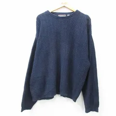 XL/古着 長袖 セーター メンズ 90s 手織り コットン クルーネック 紺 ネイビー 25jan10 中古 ニット トップス