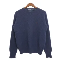 90年代 Polo by Ralph Lauren ポロ ラルフローレン ケーブルニット ウール セーター 大きいサイズ ネイビー (メンズ XXL) 中古 古着 R0087
