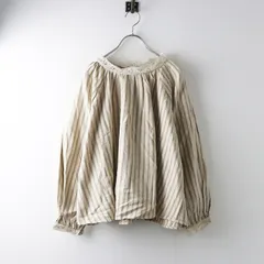 サマンサモスモス Samansa Mos2 SM2 ボリュームスリーブ前後着ブラウス F/ベージュ プルオーバー ストライプ【2400014311037】