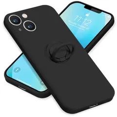 ZHUAZHULE iPhone13 Mini ケース リング付き シリコン アイフォン13Mini スマホケース スタンド機能 カバー 耐衝撃 レンズ保護 360°回転 車載ホルダー ストラップホール付き 滑り止め 指紋防止 薄型 （ブラック） 1