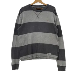 TOMMY HILFIGER トミーヒルフィガー ボーダー ニット 長袖 コットンニット ワンポイントロゴ刺繍 パキスタン製 L/Gサイズ グレー