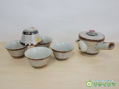 【中古】M▽二葉屋本店 茶器セット 湯呑み 急須 九谷焼 加賀九谷 箱入り 金彩 (38614)