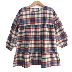 プチバトー チェック柄長袖ワンピース トップス チュニック 未使用品 キッズ 女の子用 6ans/116cmサイズ 青×赤×白 PETIT BATEAU