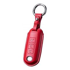 【新着商品】(3ボタン・レッド) デミオ CX-8 CX-3 CX-5 アテンザ アクセラ マツダ Mazda for レザー 本革 カバー キー キーケース