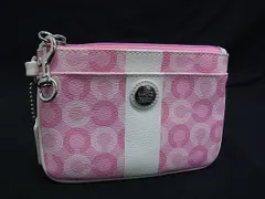 ■美品■ COACH コーチ オプアート PVC×レザー リストレット ポーチ マルチケース 小物入れ  ピンク系×ホワイト系 DI0647
