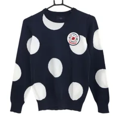 【美品】キャロウェイ セーター ネイビー×白 ドット柄 ロゴワッペン コットン混 ニット  レディース M ゴルフウェア Callaway
