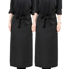 [ええエプロン] エプロン サロン ロング ポケット 前掛け おしゃれ 軽量 撥水 速乾 シワになりにくい 無地 メンズ レディース カフェ 業務用 (ブラック：2枚セット) 0