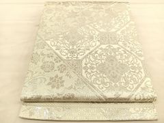 6k326 袋帯 絹 正倉院文様 華文 銀色 白 ピンク 花柄 和装 着物 - メルカリ